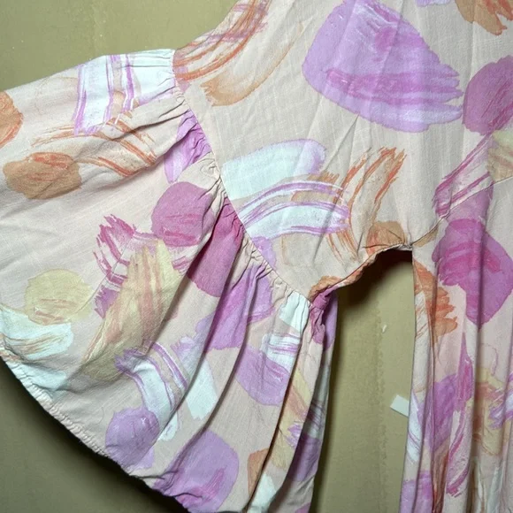 Label Of Love V-Neck Ruffle Bell Sleeve Mini Tunic Dress Short Boho Fairy Medium - Picture 6 of 11